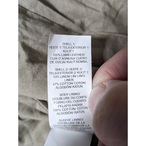 LUCKY BRAND LAMB LEATHER + LINEN Women Medium Taupe Asymmetrical Zip Moto Jacket - Picture 7 of 14